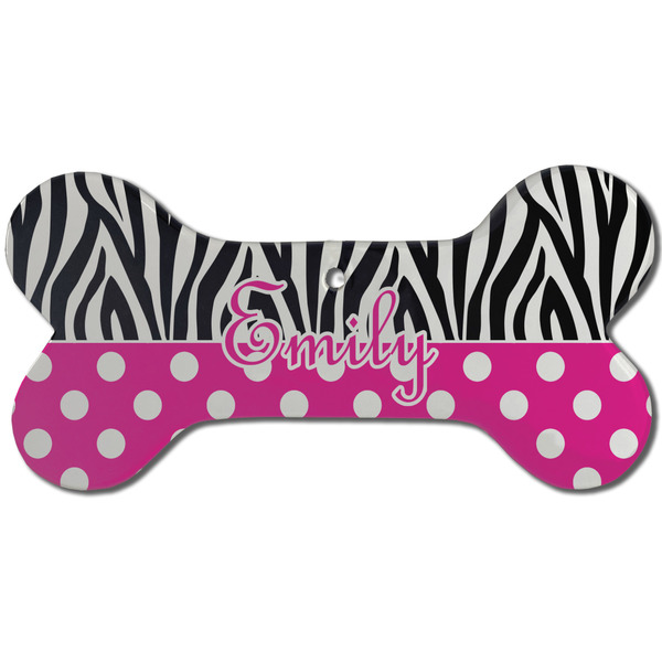 Zebra Print & Polka Dots Ceramic Flat Ornament - Bone Front