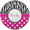 Zebra Print & Polka Dots Round Ceramic Ornament w/ Name or Text