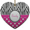 Zebra Print & Polka Dots Ceramic Flat Ornament - Heart (Front)