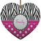Zebra Print & Polka Dots Heart Ceramic Ornament w/ Name or Text