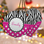 Zebra Print & Polka Dots Ceramic Ornament w/ Name or Text