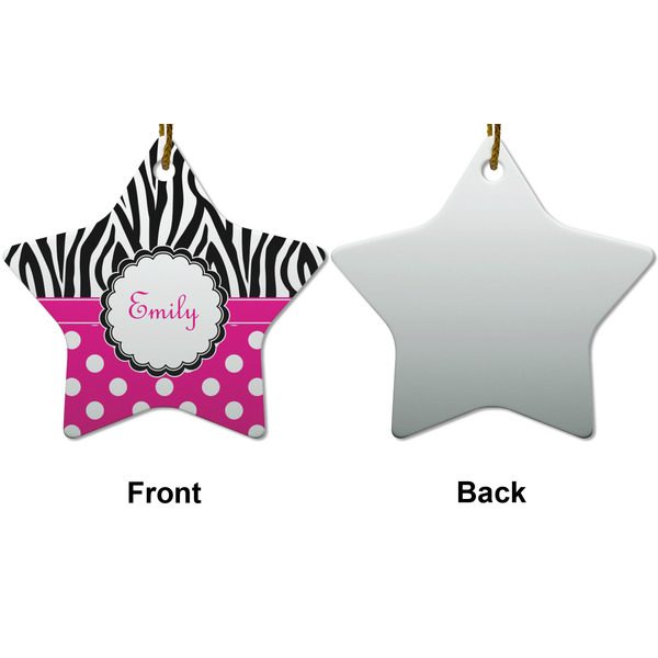 Zebra Print & Polka Dots Ceramic Flat Ornament - Star Front & Back (APPROVAL)