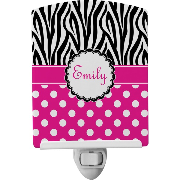 Custom Zebra Print & Polka Dots Ceramic Night Light (Personalized)