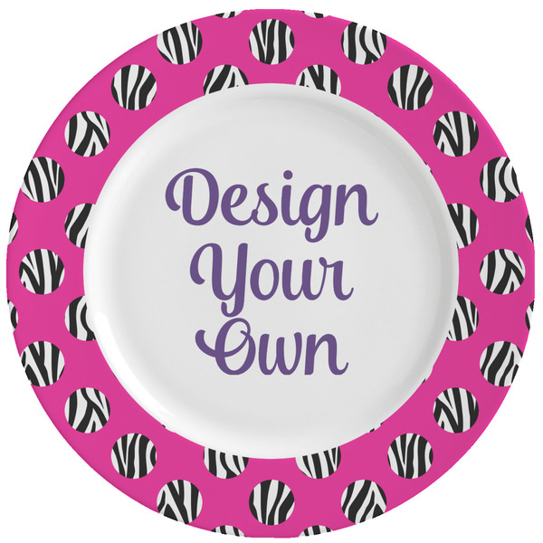 Custom Zebra Print & Polka Dots Ceramic Dinner Plates (Set of 4) (Personalized)