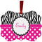 Zebra Print & Polka Dots Metal Frame Ornament - Double Sided w/ Name or Text