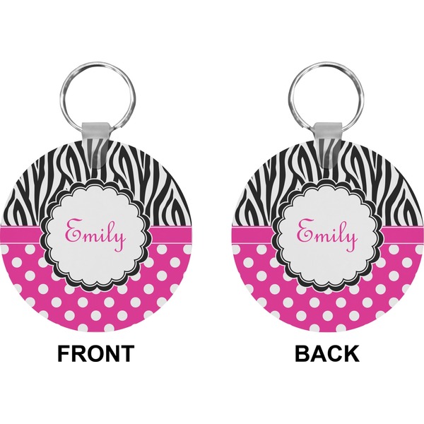 Zebra Print & Polka Dots Circle Keychain (Front + Back)