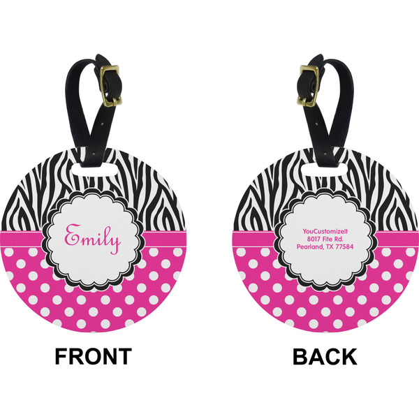 Zebra Print & Polka Dots Circle Luggage Tag (Front + Back)