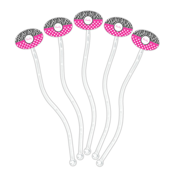 Zebra Print & Polka Dots Clear Plastic 7" Stir Stick - Oval - Fan