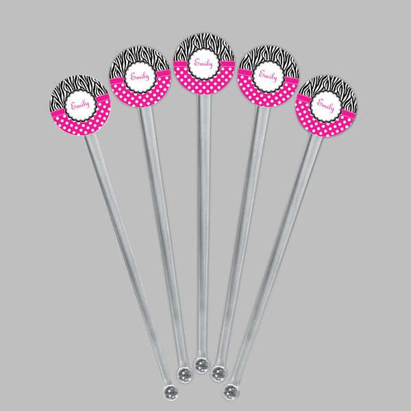 Zebra Print & Polka Dots Clear Plastic 7" Stir Stick - Round - Fan View