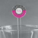 Zebra Print & Polka Dots 5.5" Round Plastic Stir Sticks - Clear (Personalized)