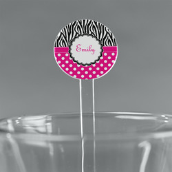 Zebra Print & Polka Dots 7" Round Plastic Stir Sticks - Clear (Personalized)