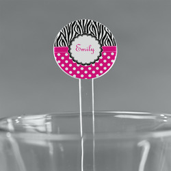 Zebra Print & Polka Dots 5.5" Round Plastic Stir Sticks - Clear (Personalized)