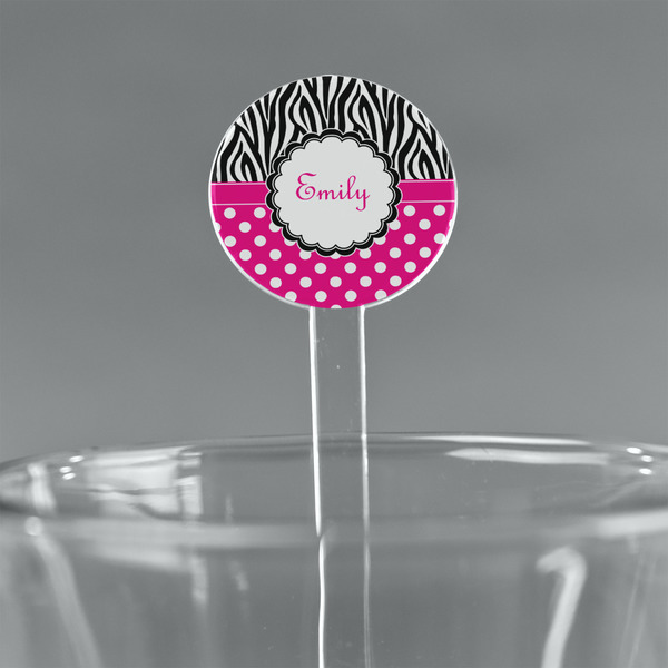 Custom Zebra Print & Polka Dots 5.5" Round Plastic Stir Sticks - Clear (Personalized)