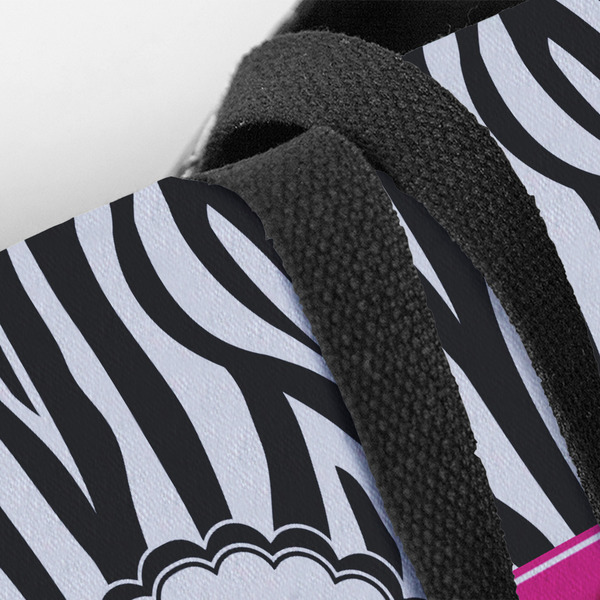 Zebra Print & Polka Dots Closeup of Tote w/Black Handles