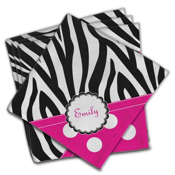 Custom Zebra Print & Polka Dots Cloth Napkins (Set of 4) (Personalized)