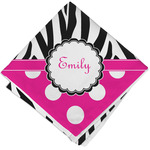 Zebra Print & Polka Dots Cloth Cocktail Napkin - Single w/ Name or Text