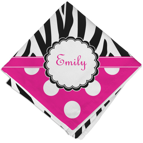 Custom Zebra Print & Polka Dots Cloth Napkin w/ Name or Text