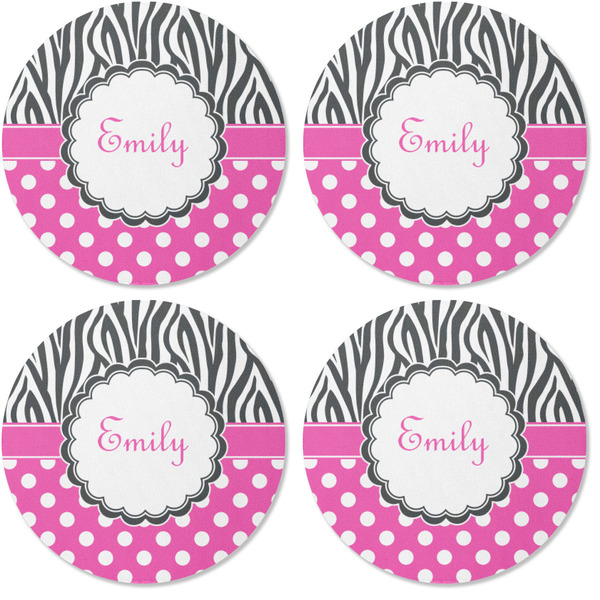 Zebra Print & Polka Dots Coaster Round Rubber Back - Apvl