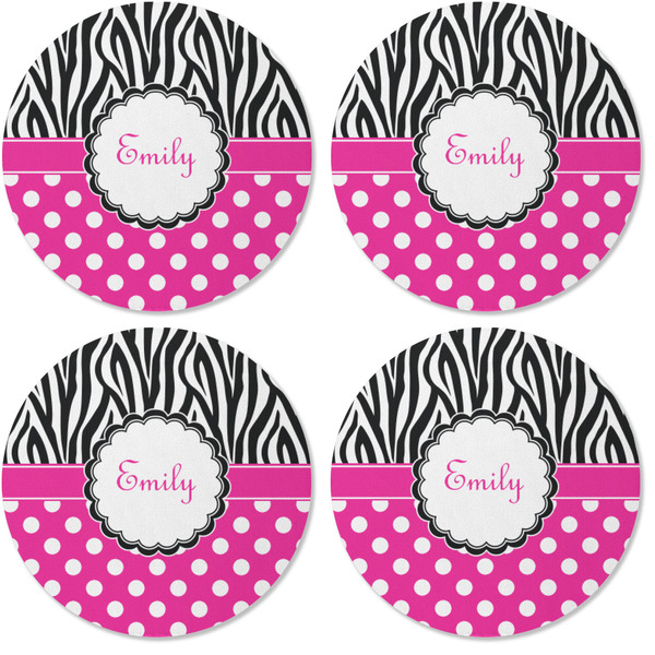Zebra Print & Polka Dots Coaster Round Rubber Back - Apvl