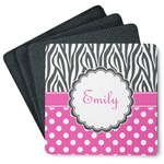 Zebra Print & Polka Dots Square Rubber Backed Coasters - Set of 4 (Personalized)