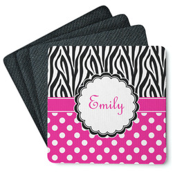Zebra Print & Polka Dots Square Rubber Backed Coasters - Set of 4 (Personalized)
