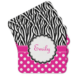 Zebra Print & Polka Dots Cork Coaster - Set of 4 w/ Name or Text