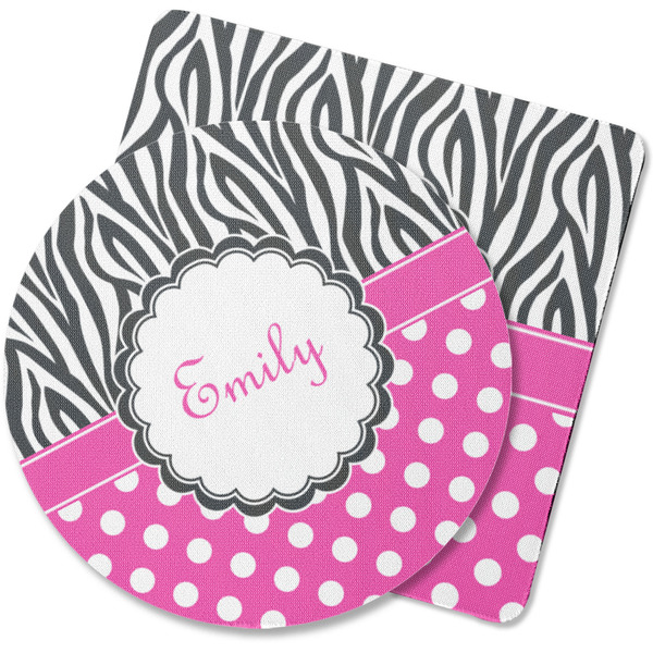 Custom Zebra Print & Polka Dots Rubber Backed Coaster (Personalized)