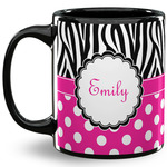 Zebra Print & Polka Dots 11 Oz Coffee Mug - Black (Personalized)