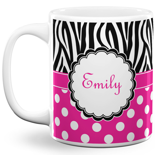Custom Zebra Print & Polka Dots 11 Oz Coffee Mug - White (Personalized)