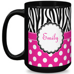 Zebra Print & Polka Dots 15 Oz Coffee Mug - Black (Personalized)