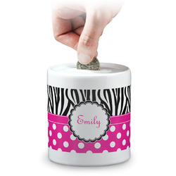 Zebra Print & Polka Dots Coin Bank (Personalized)
