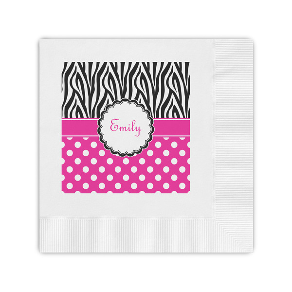 Custom Zebra Print & Polka Dots Coined Cocktail Napkins (Personalized)
