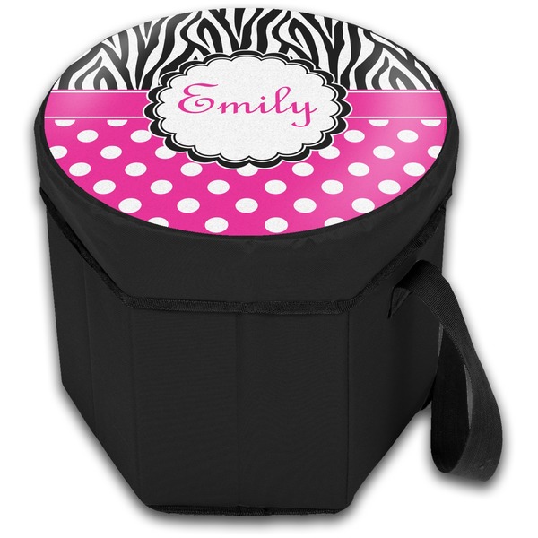 Zebra Print & Polka Dots Collapsible Personalized Cooler & Seat (Closed)