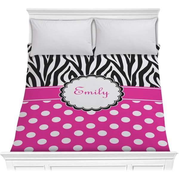 Custom Zebra Print & Polka Dots Comforter - Full / Queen (Personalized)
