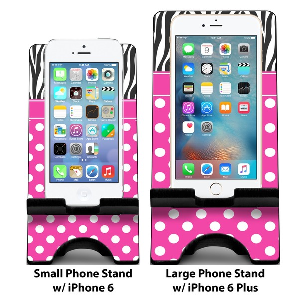 Zebra Print & Polka Dots Compare Phone Stand Sizes - with iPhones