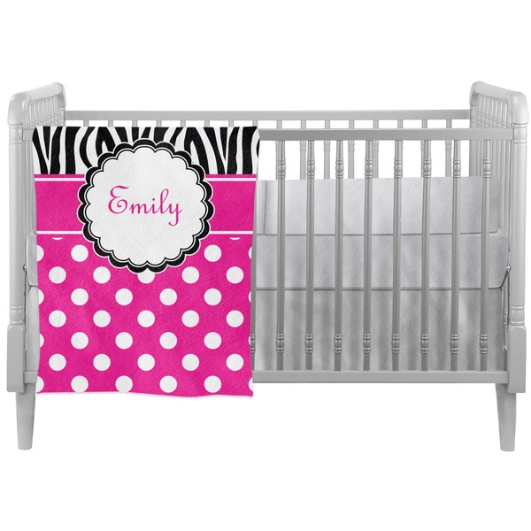 Custom Zebra Print & Polka Dots Crib Comforter / Quilt (Personalized)