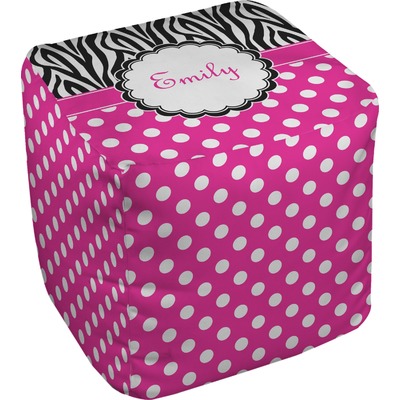 Custom Zebra Print & Polka Dots Cube Pouf Ottoman (Personalized)