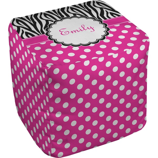 Custom Zebra Print & Polka Dots Cube Pouf Ottoman - 13" (Personalized)