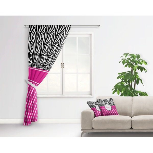 Zebra Print & Polka Dots Curtain With Window and Rod - in Room Matching Pillow