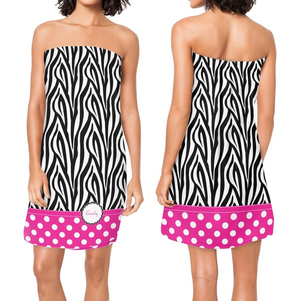 Zebra Print & Polka Dots Custom Bath Wrap - Front & Back View