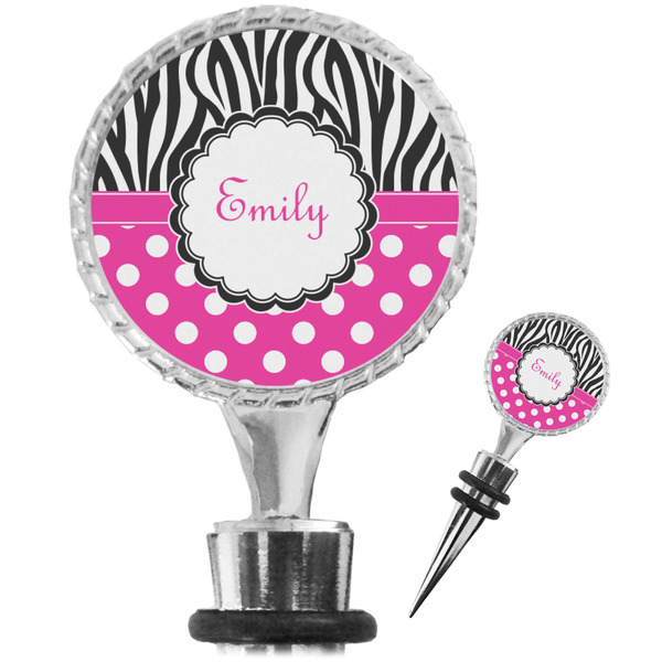 Custom Zebra Print & Polka Dots Wine Bottle Stopper (Personalized)