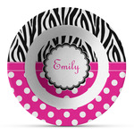 Zebra Print & Polka Dots Plastic Bowl - Microwave Safe - Composite Polymer (Personalized)