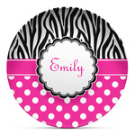 Zebra Print & Polka Dots Microwave Safe Plastic Plate - Composite Polymer (Personalized)