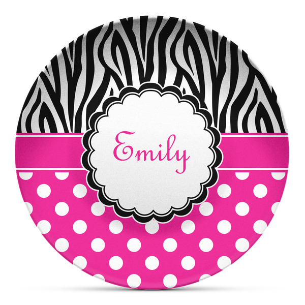 Custom Zebra Print & Polka Dots Microwave Safe Plastic Plate - Composite Polymer (Personalized)