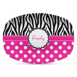 Zebra Print & Polka Dots Plastic Platter - Microwave & Oven Safe Composite Polymer (Personalized)