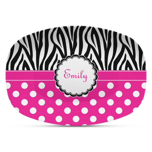 Custom Zebra Print & Polka Dots Plastic Platter - Microwave & Oven Safe Composite Polymer (Personalized)