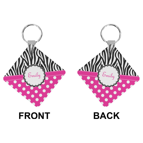 Zebra Print & Polka Dots Diamond Keychain (Front + Back)