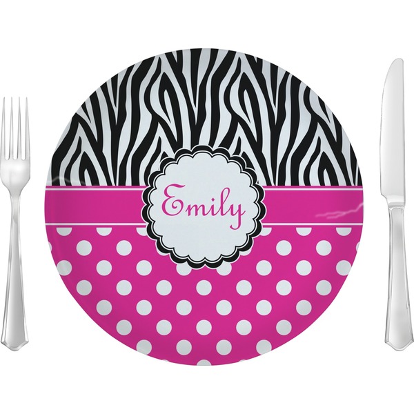 Custom Zebra Print & Polka Dots 10" Glass Lunch / Dinner Plates - Single or Set (Personalized)