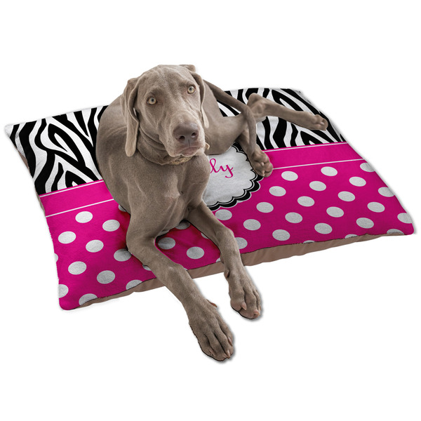 Custom Zebra Print & Polka Dots Dog Bed - Large w/ Name or Text