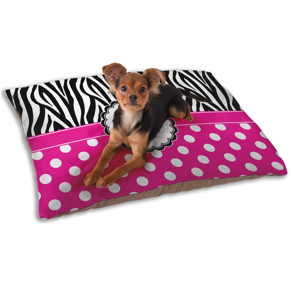 Custom Zebra Print & Polka Dots Dog Bed - Small w/ Name or Text